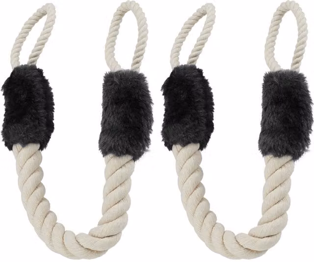 Set de 4 topes de puerta de cuerda antiatrapamiento Relaxdays, color beige y negro, Longitud: 60 cm