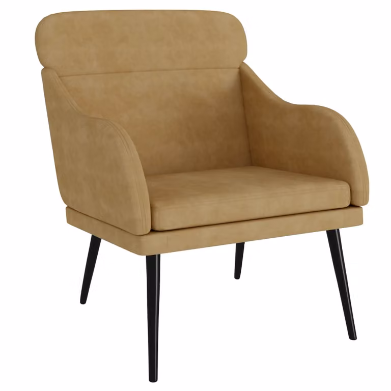 Sillón de terciopelo marrón vidaXL con reposapiés y estructura de metal para salón An/P/Al: 63 x 76 x 80 cm
