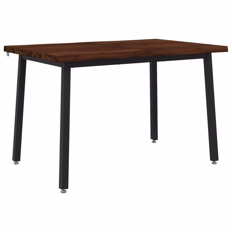 Mesa de comedor moderna vidaXL de madera de acacia sólida con borde natural, color marrón oscuro y negro, An/P/Al: 90 x 55 x 75 cm