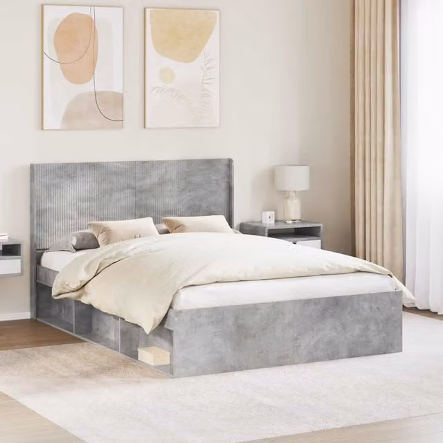 Estructura de cama con almacenamiento y cabecero Maison Exclusive en color gris, An/P/Al: 140 x 200 x 100 cm