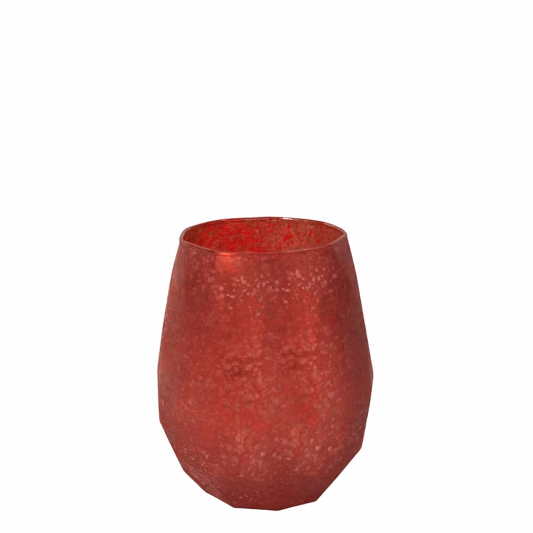 Portavelas decorativo de vidrio Sia Deco redondo en rojo y blanco para mesa, Altura: 18 cm