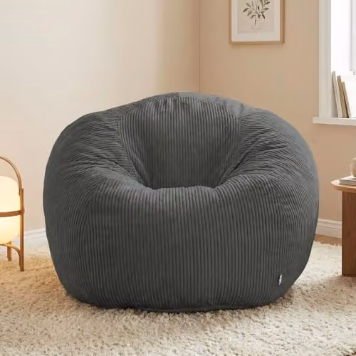 Puff XXL para adultos HomeMiYN de tela de corduroy con relleno de espuma, asa de transporte, disponible en rosa, gris, verde o beige, An/P/Al: 108 x 110 x 60 cm