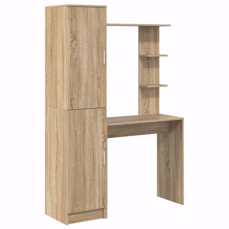 Set de 2 escritorios modernos vidaXL con estante de almacenamiento en color roble sonoma