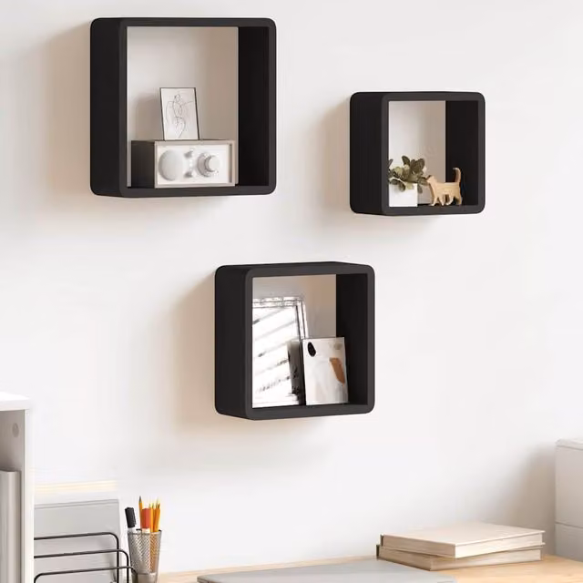Set de 3 estantes de pared de esquina vidaXL en MDF negro mate