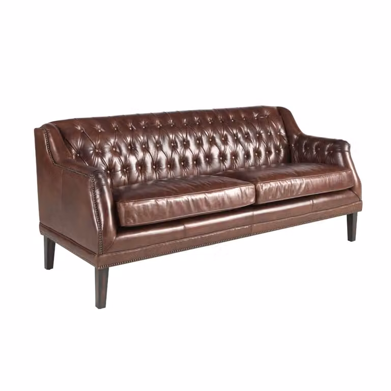 Sofá Chesterfield de 3 plazas Angel Cerda tapizado en piel color marrón