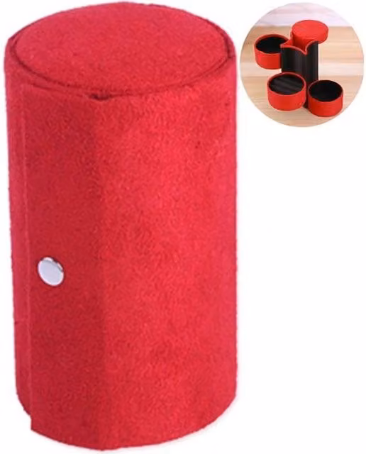 Caja de joyería cilíndrica de gamuza roja TECH DISCOUNT para anillos, pendientes, pulseras y bolsos