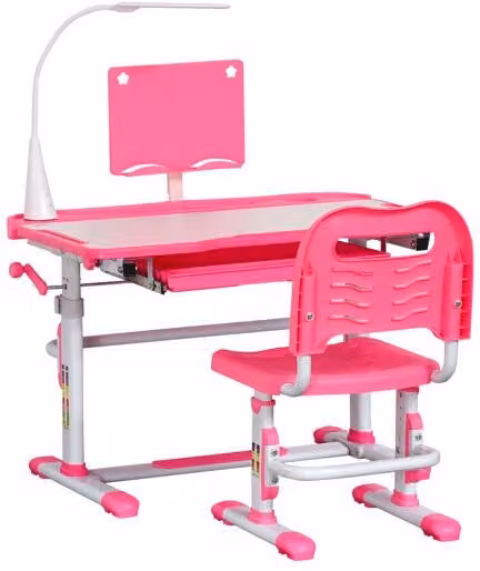 HOMCOM Juego de escritorio y silla para niños de 6 a 10 años, mesa inclinable y altura ajustable, color rosa, An/P/Al: 80 x 49,5 x 80-105 cm y 36 x 34 x 60-73 cm