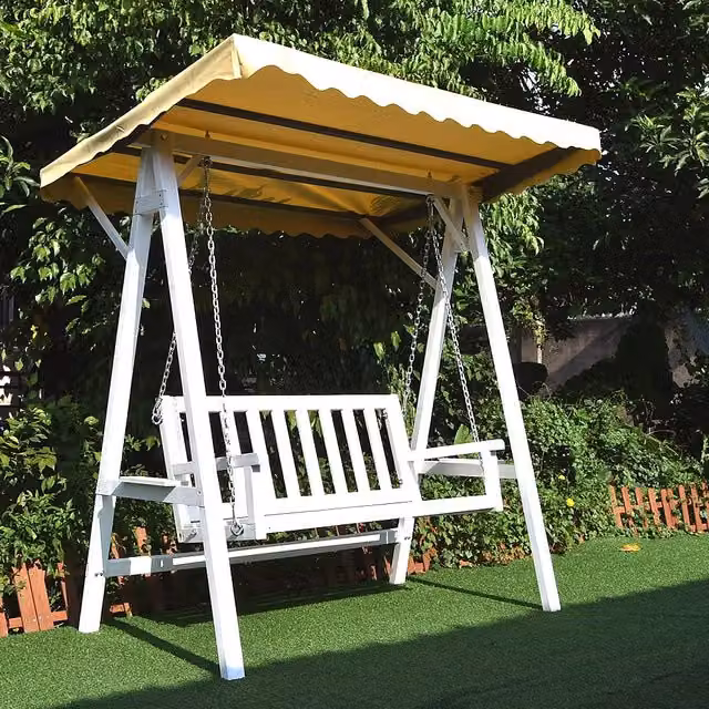 Columpio de jardín colgante MUCOLA de madera tratada con toldo para terraza y exterior en color gris