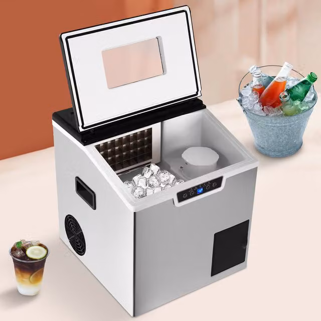 Máquina de cubitos de hielo SANBOUSI ZBS-20 con pantalla digital y pala, capacidad de 1.8 l y producción de 40 kg en 24 h, color plata y negro