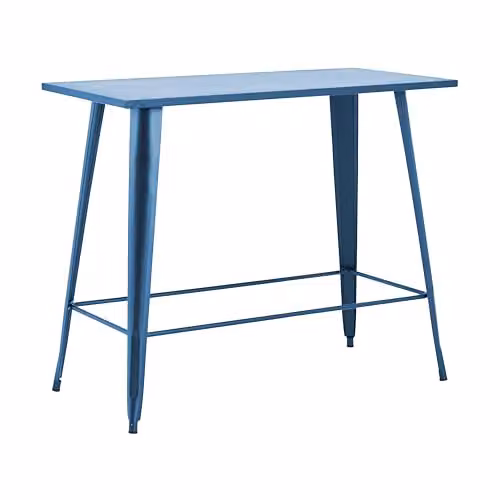 Mesa alta de jardín Oviala en acero azul con acabado mate y resistente a los rayos UV