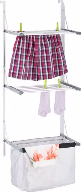 Tendedero de puerta plegable Relaxdays con alas y bolsa para ropa, 3,8 m de tendido, color plateado