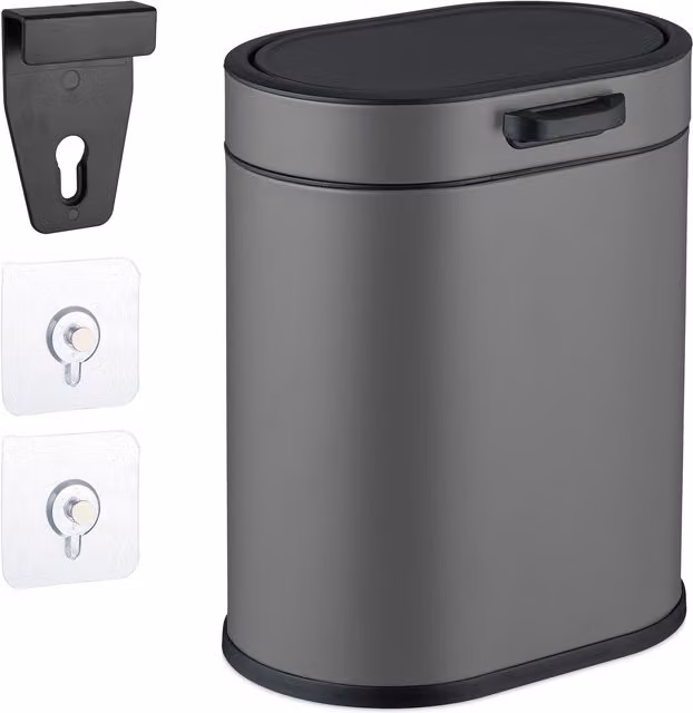 Cubo de basura de pared relaxdays con cubo interior extraíble, gris, 5 l, An/P/Al: 29,5 x 24 x 19,5 cm