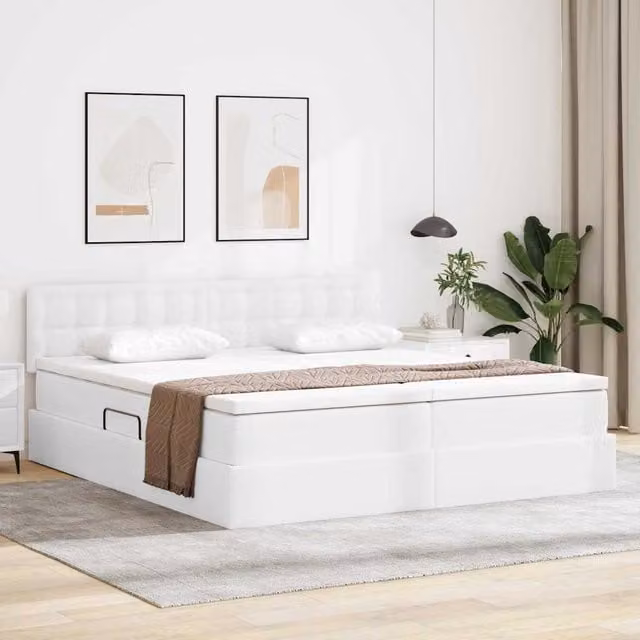 Cama con almacenamiento Maison exclusive en cuero sintético blanco de 200 x 200 cm