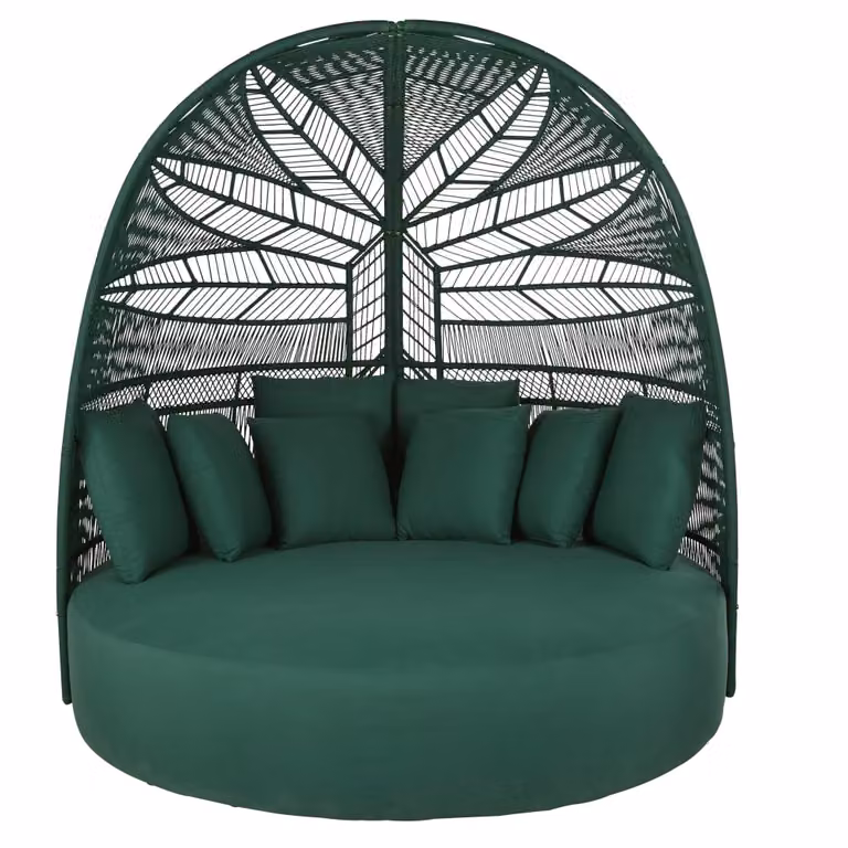 Tumbona doble de exterior Maisons du Monde en acero con cuerda verde y tejido resistente para jardín
