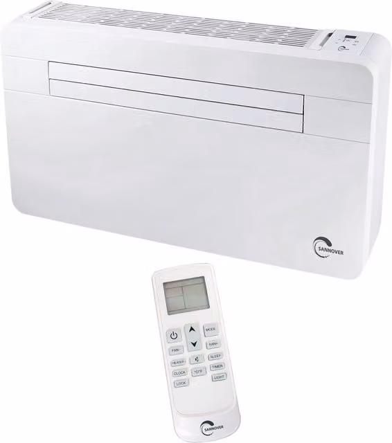 Aire acondicionado consola monobloc reversible Sannover Fresho 12 HP de 2,5 kW / 9000 BTU, color blanco, clase energética A+ con mando a distancia y función oscilación