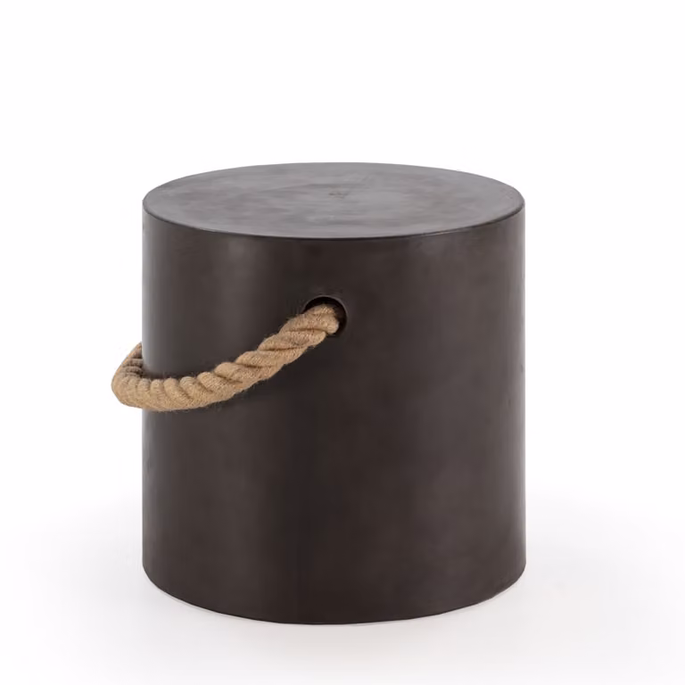 Taburete de cemento negro con asa de cuerda Fijalo An/P/Al: 40 x 40 x 40 cm
