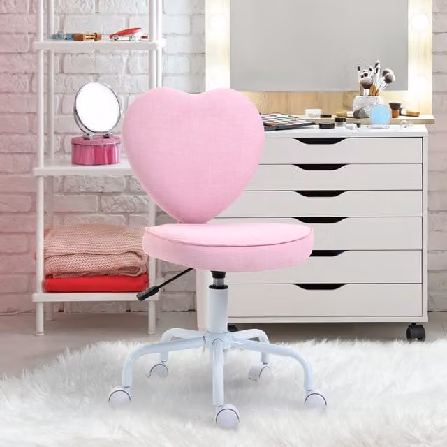 Silla giratoria HOMCOM con diseño de corazón, tapizada en tela rosa y altura regulable, An/P/Al: 50 x 42 x 79-89 cm