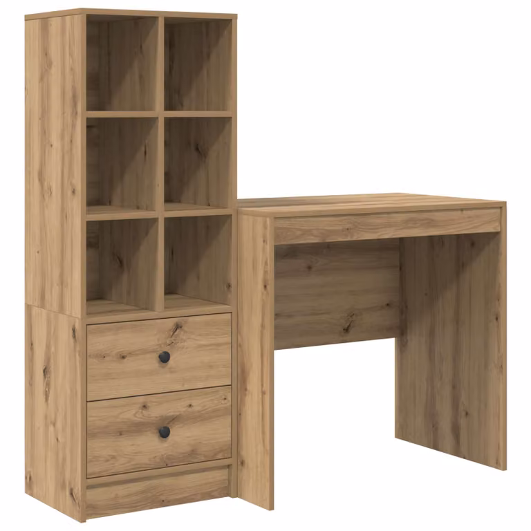 Set de 2 Escritorios Modernos vidaXL en Roble Artisan Marrón con Estantería An/P/Al: 125,5 x 50 x 127 cm