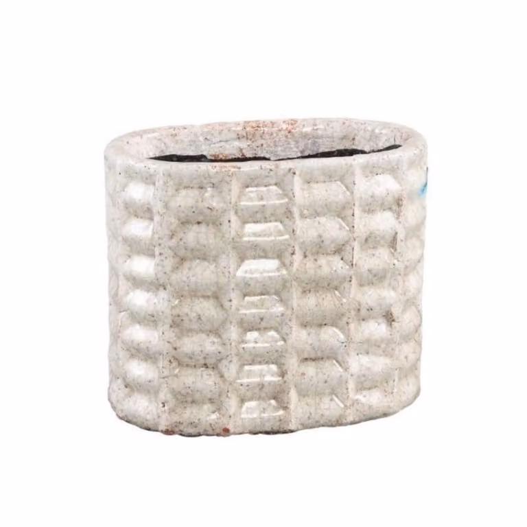 Jarrón ovalado de cerámica con relieve blanco TAPIDECOR An/P/Al: 21 x 13 cm