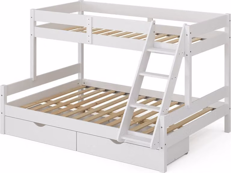 Litera de dos niveles Vitalispa Everest en madera de pino blanca con cajones para niños An/P/Al: 140 x 200 x 131 cm y 90 x 200 x 91 cm