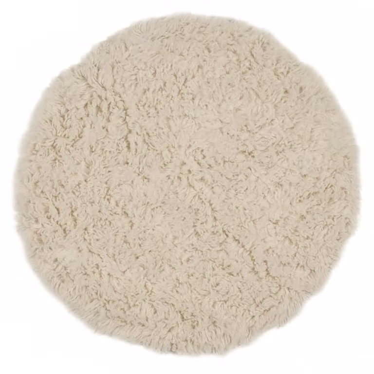 Alfombra Flokati redonda de lana virgen natural theko en color beige y blanco, Diámetro: 200 cm