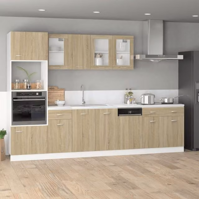 Mueble de cocina SYFAX para microondas en color marrón con puertas batientes y estantes internos, An/P/Al: 60 x 57 x 207 cm