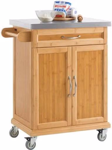 Carrito de cocina de bambú y metal Sobuy con estantería y ruedas, An/P/Al: 66 x 45 x 90 cm