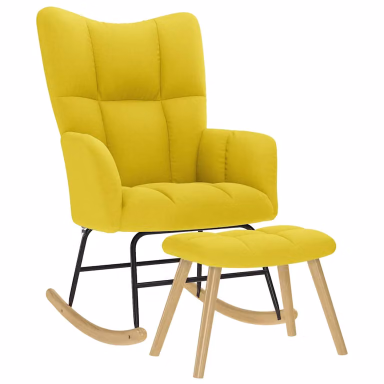 Sillón mecedora relax vidaXL con taburete y reposabrazos en tela color amarillo