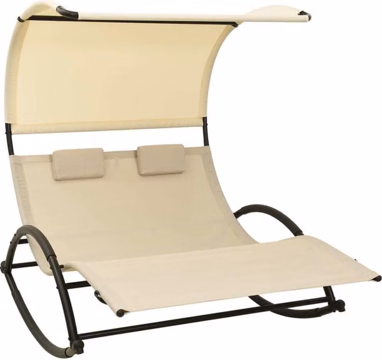 Tumbona doble Syfax con toldo de textilene y estructura de acero en color beige