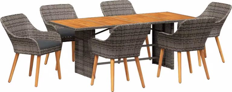 Conjunto de comedor de jardín Syfax de 7 piezas en ratán sintético gris y metal