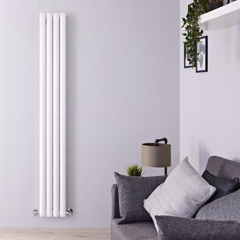 Radiador de diseño vertical doble Hudson Reed en color blanco de 732 vatios, Al 178 cm x An 23,6 cm