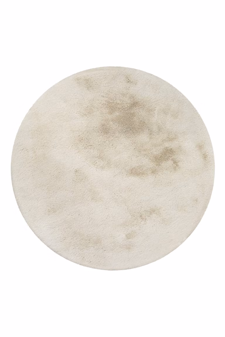 Alfombra de baño redonda Wecon Home beige con mechones suaves de poliéster, Diámetro: 90 cm