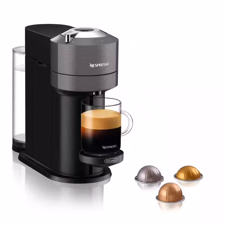 Cafetera de cápsulas Nespresso De'Longhi Vertuo Next ENV120.GY, 1500 W, 1.1 l, Gris y Negro con reconocimiento de cápsulas