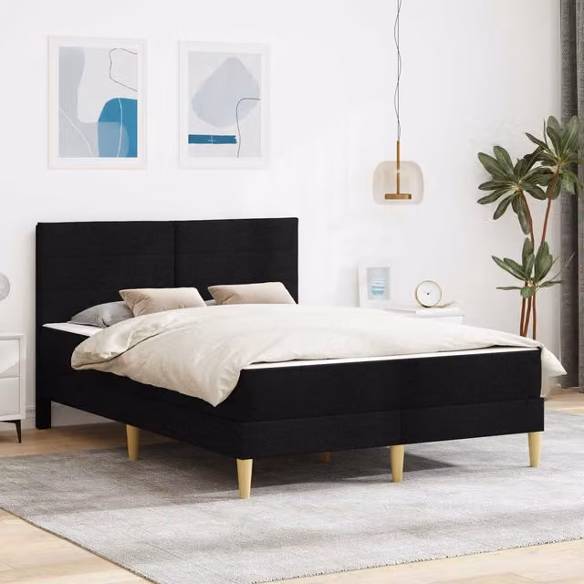 Estructura de cama moderna Maison exclusive en color negro con tapizado de tela y base de láminas de madera, An/P/Al: 160 x 200 x 206 cm