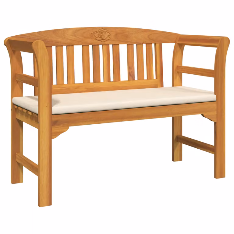 vidaXL Banco de 2 plazas de acacia en color marrón con cojines, An/P/Al: 114 x 46 x 82,5 cm