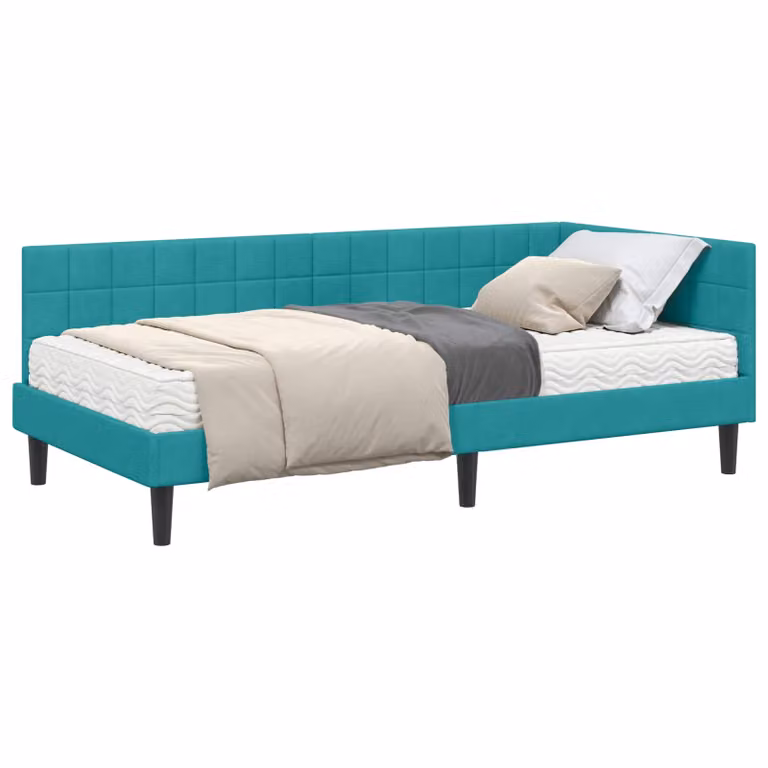 vidaXL Estructura de Cama de Esquina con 2 Colchones de Espuma en Terciopelo Color Tuquesa