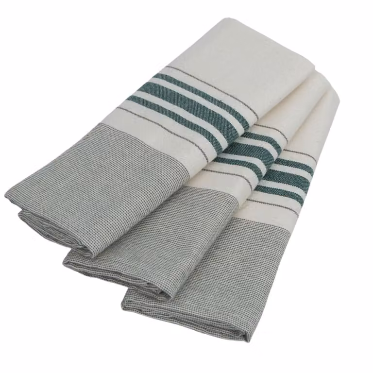Pack de 3 paños de cocina Febronie de algodón verde con diseño de rayas, altamente absorbentes y con certificación Oeko-Tex Standard 100, An/P: 45 x 70 cm
