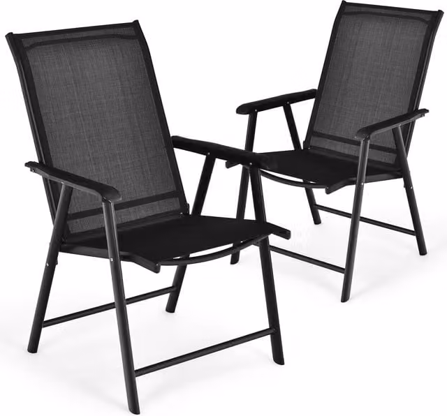 Set de 2 sillas plegables para exterior NORTHIX en color negro con tejido textileno resistente a la intemperie y estructura de acero con recubrimiento en polvo