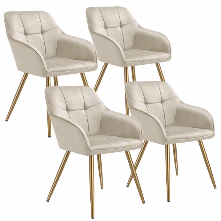 Set de 4 sillas de comedor TecTake tapizadas en terciopelo color beige y oro, An/P/Al: 58 x 47 x 82 cm