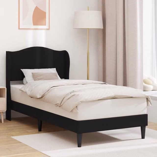 Estructura de cama moderna Maison Exclusive en cuero sintético negro, An/P/Al: 90 x 190 x 94 cm