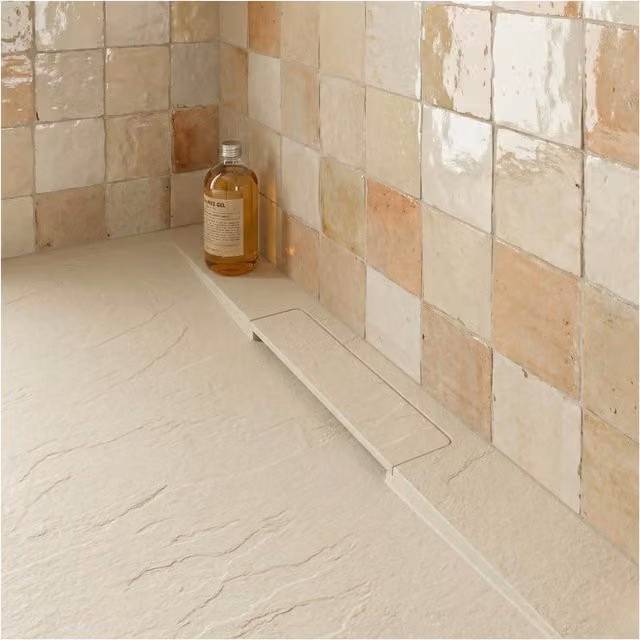 Plato de ducha extraplano Mob-In rectangular de mineral cast efecto pizarra color arena An/P: 120 x 90 cm