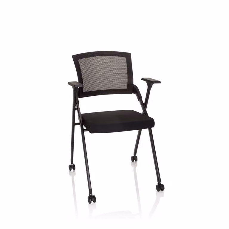 Silla de visita plegable Priority II de hjh OFFICE en color negro con tejido de tela y apoyabrazos
