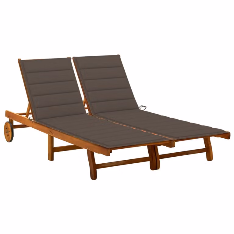 Tumbona de jardín Syfax para 2 personas de madera de acacia aceitada con cojines en color gris y marrón, An/P/Al: 220 x 118 x 85 cm