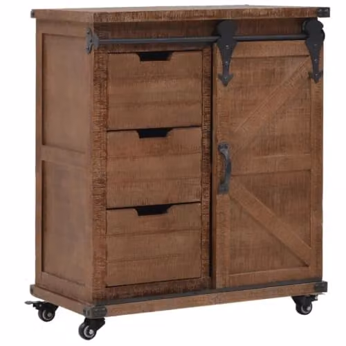 Armario de almacenamiento clásico Helloshop26 de madera de abeto maciza con puertas correderas y cajones, color marrón, An/P/Al: 64 x 33,5 x 75 cm