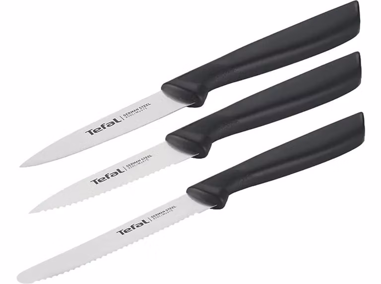 Set de 3 cuchillos Tefal Colorfood K2733S04 de acero inoxidable y plástico en color negro