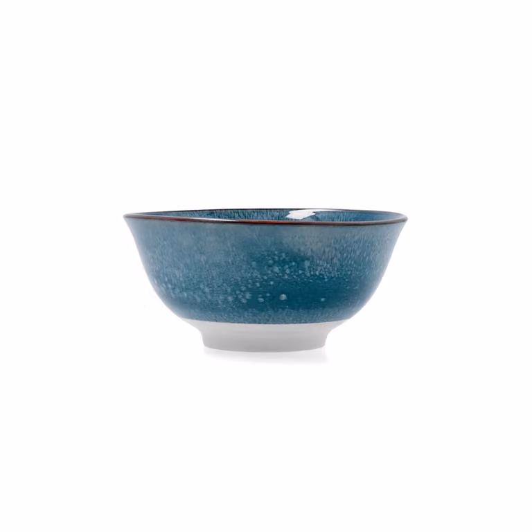 Set de 6 boles de sopa Aura de Bidasoa en porcelana, colores blanco, azul y marrón, Diámetro: 15 cm