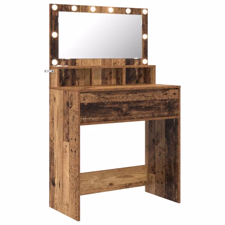 Mesa de tocador moderna vidaXL con espejo Hollywood LED en blanco o marrón y acabado mate de madera MDF