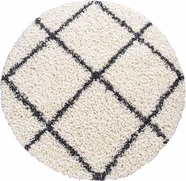 Alfombra peluda Kalea de color beige y forma redonda, Diámetro: 120 cm