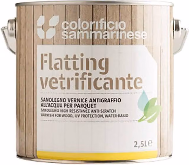 Barniz al agua Flatting All'acqua Sanolegno de Colorificio Sammarinese, acabado transparente satinado mate, 0,75 l