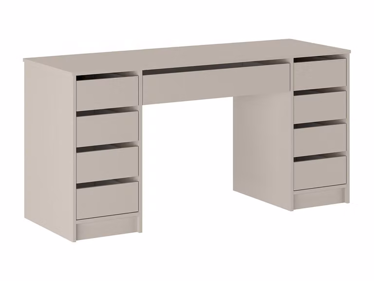 Escritorio de oficina moderno con doble pedestal y 9 cajones JENEMI en beige y blanco, An/P/Al: 152,3 x 53,6 x 76 cm